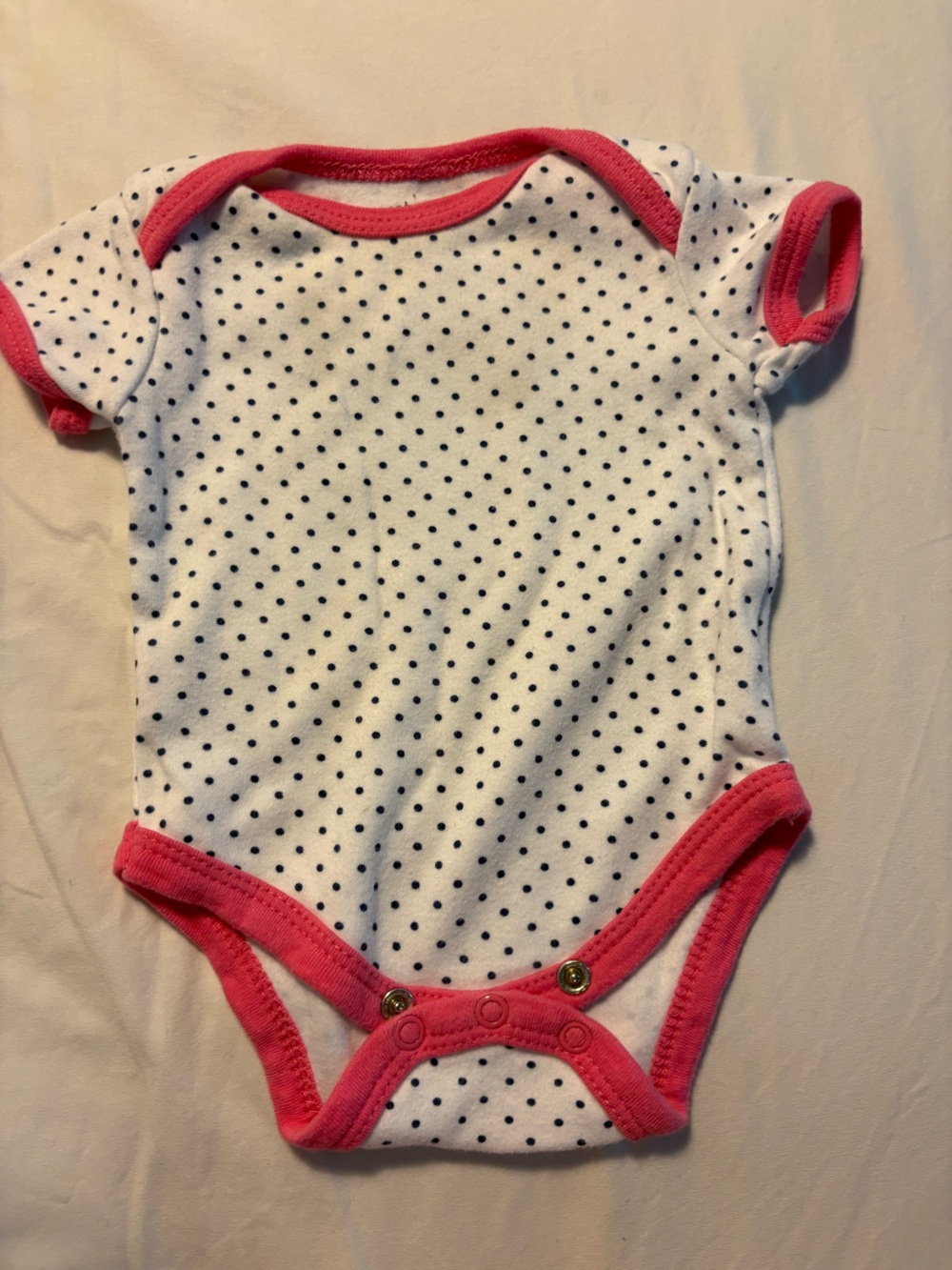 White Polka Dot Baby Bodysuit with Pink Trim 0-3M